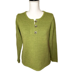 Eddie Bauer Womens Henley Sweater Size M Green 100% Cotton Classic Cabincore VTG